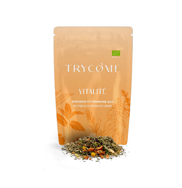 Infusion bio au rooibos et CBD pour une énergie douce et naturelle. Sans THC, 100 % végétale, fabriquée en France. Pour un esprit clair et un corps léger.