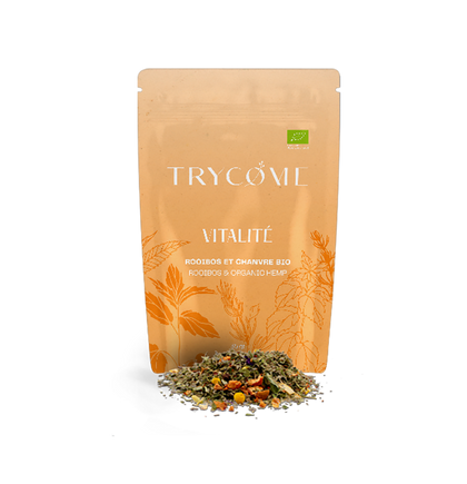 Infusion bio au rooibos et CBD pour une énergie douce et naturelle. Sans THC, 100 % végétale, fabriquée en France. Pour un esprit clair et un corps léger.