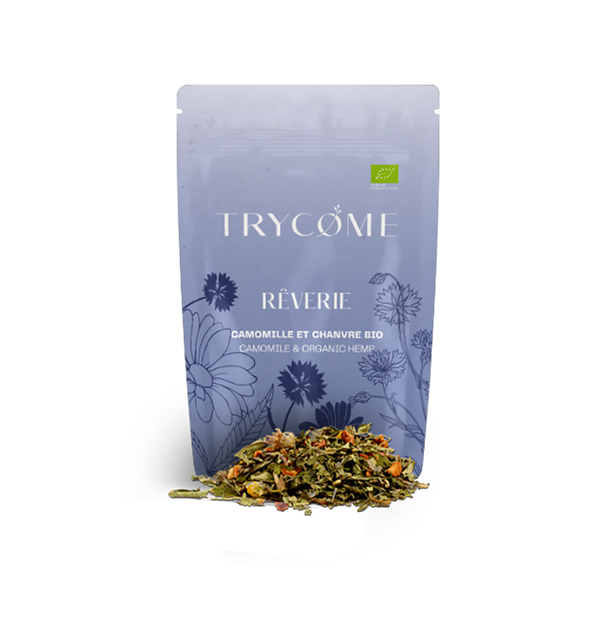 Infusion CBD bio au chanvre & camomille pour accompagner le sommeil. Sans THC, 100% végétale, fabriquée en France. Un rituel du soir apaisant.